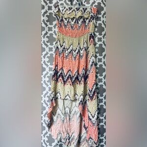 Geometric Patterned Hi-low Strapless Dress - Multicolor